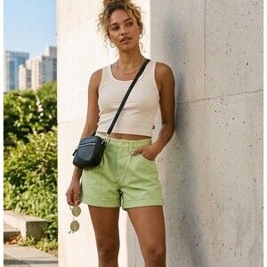 NWT Vans Barnes Canvas Shorts Lime Green High Rise Pleated Skater Boho 28